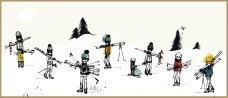 Les skieurs colorés 32x80 cm
